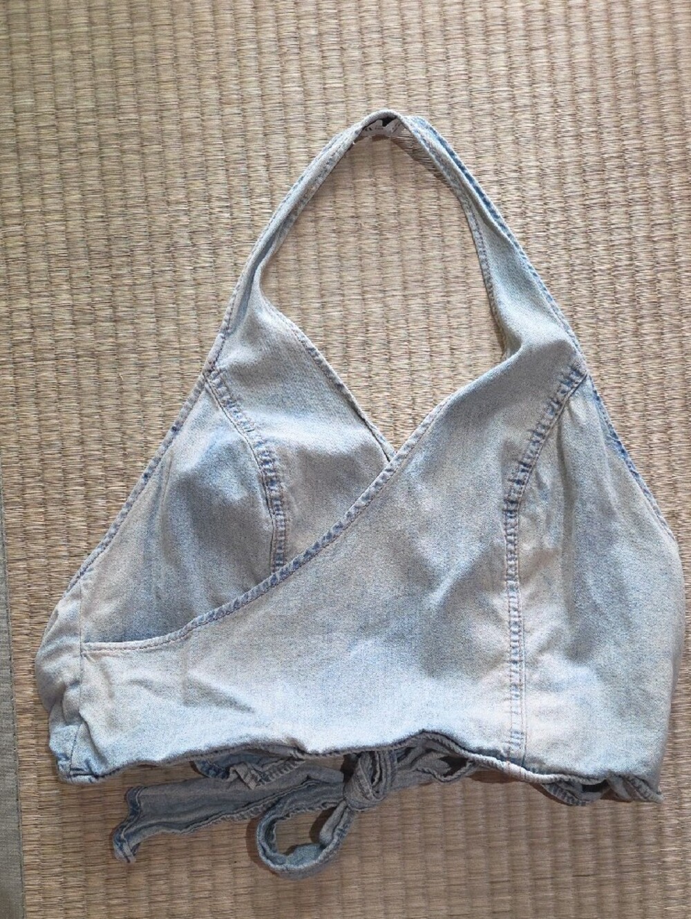 Zara Light Wash Denim Halter Crop Top - Light Blue